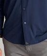 Model is wearing UNTUCKit Gironde in navy.