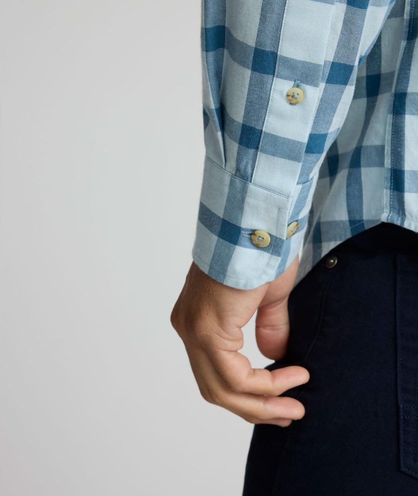 Model is wearing UNTUCKit Hartman flannel.