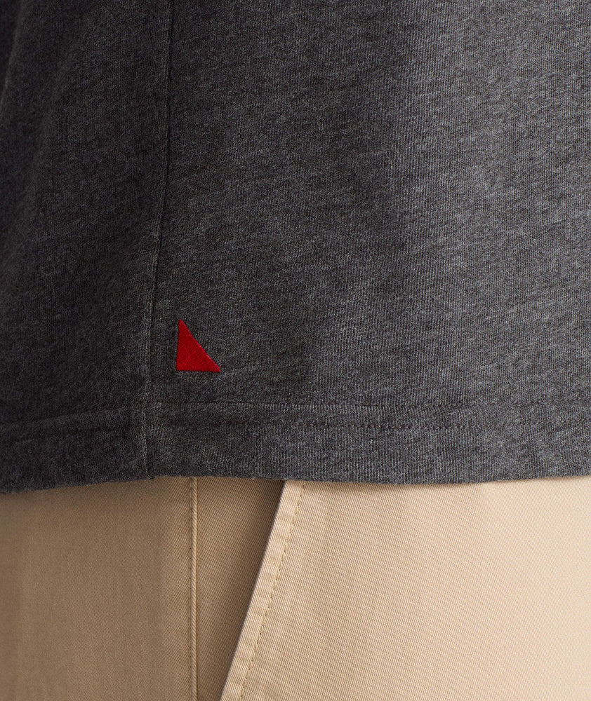 Model is wearing UNTUCkKit saxum ultra soft  tee  in charcoal.