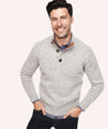 Model wearing a Button-Neck Donegal Sweater - FINAL SALE