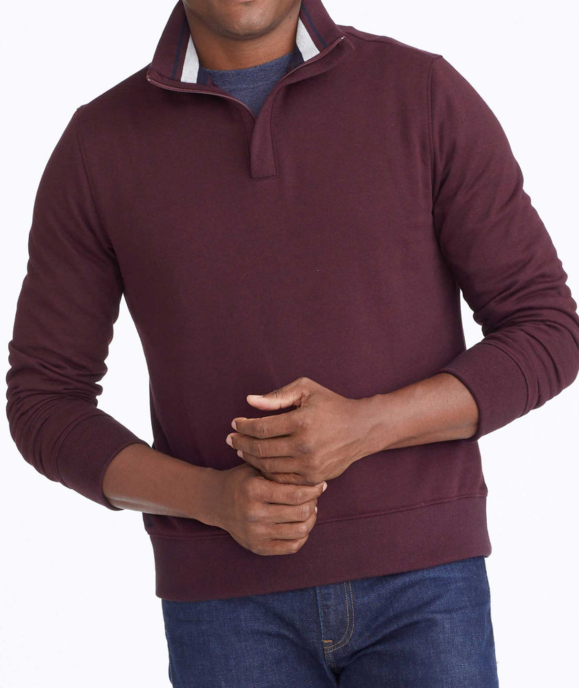 Model wearing a Dark Red Quarter-Zip Sweatshirt