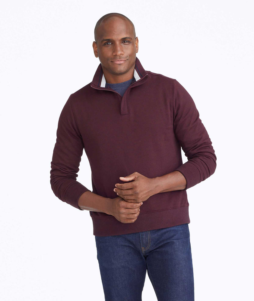 Model wearing a Dark Red Quarter-Zip Sweatshirt