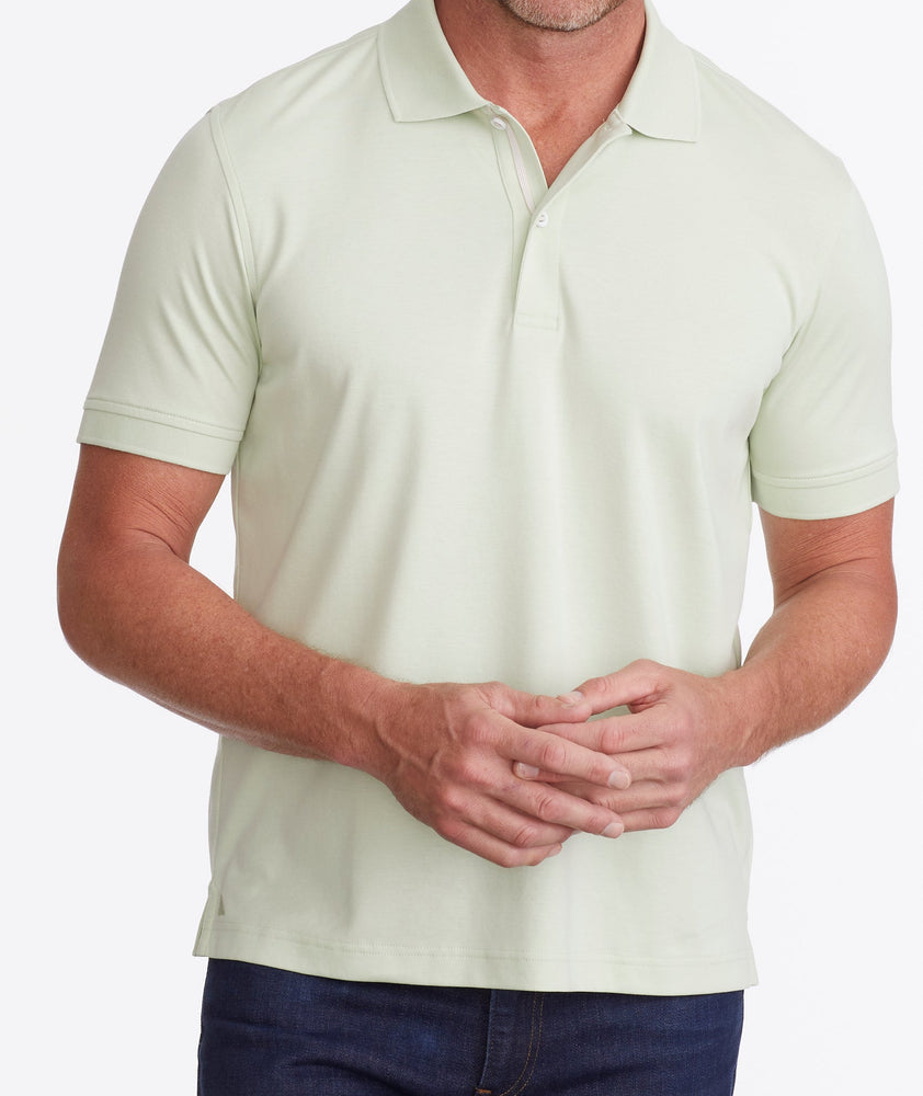 Model wearing a Dark Green Wrinkle-Free Damaschino Polo