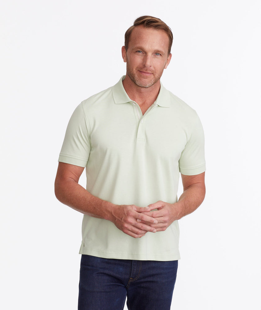 Model wearing a Dark Green Wrinkle-Free Damaschino Polo