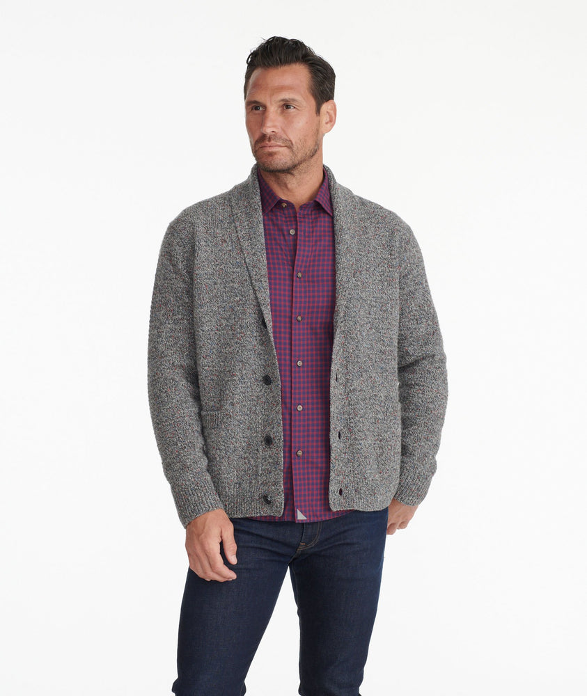Model wearing a Dark Grey Wool Blend Cardigan