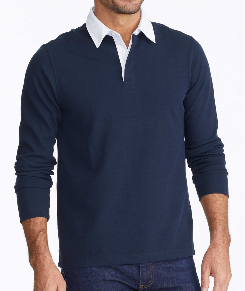 Model wearing a Contrast Collar Long-Sleeve Polo