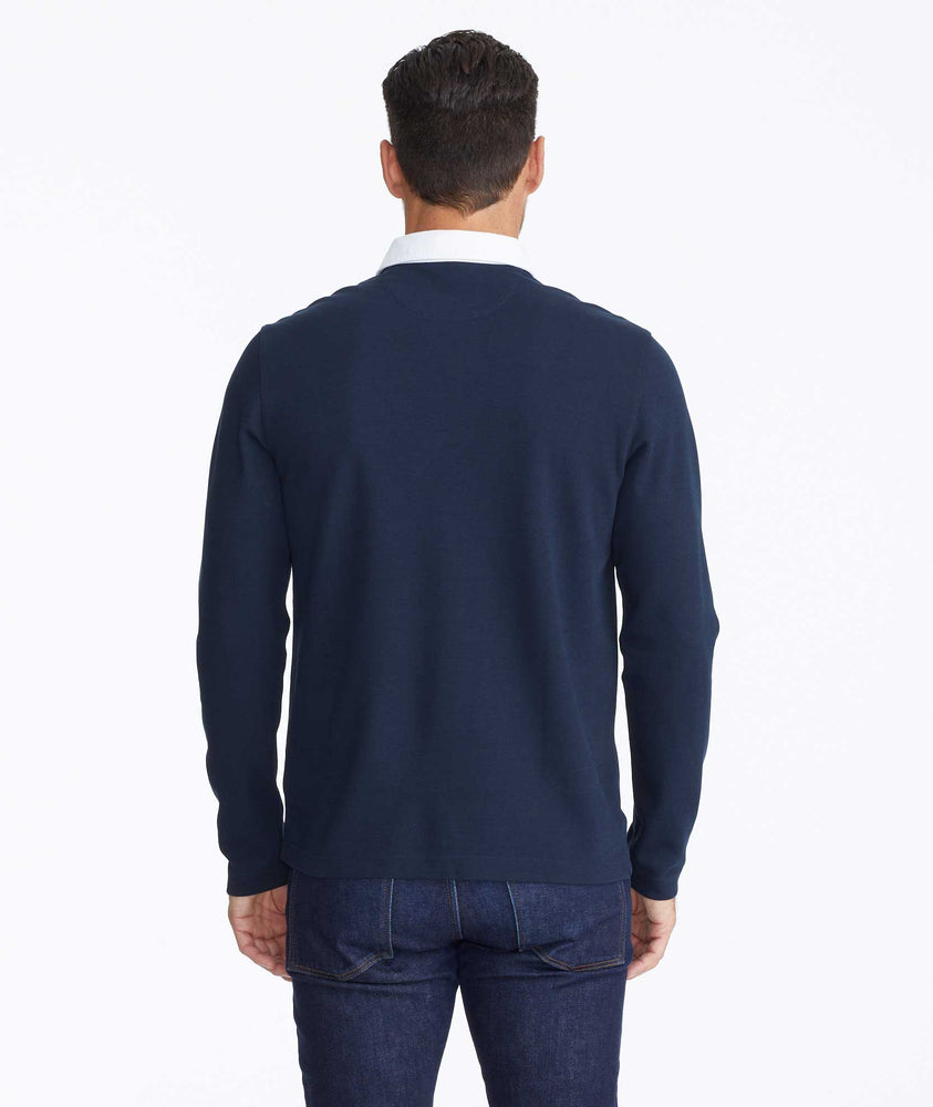 Model wearing a Contrast Collar Long-Sleeve Polo