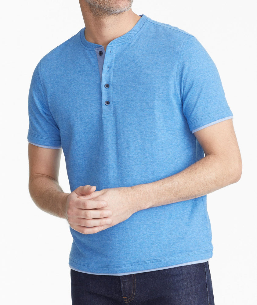 Model wearing a Blue The Double-Faced Short-Sleeve Henley