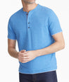 Model wearing a Blue The Double-Faced Short-Sleeve Henley
