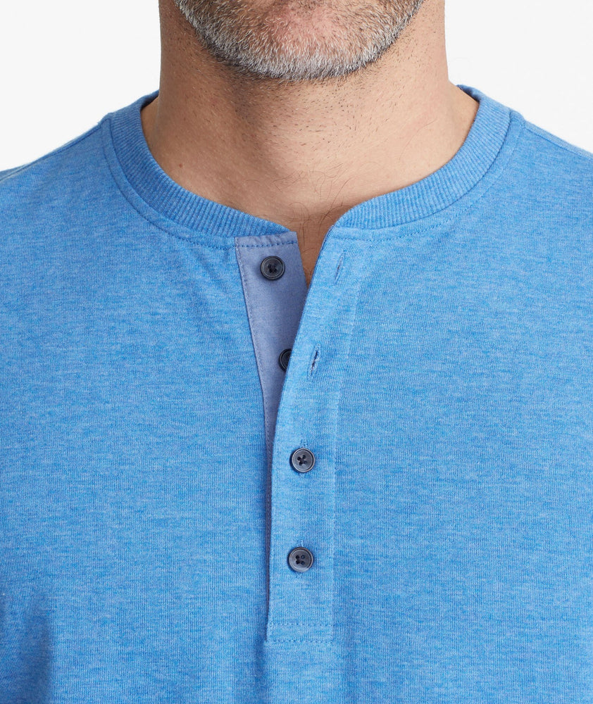 Model wearing a Blue The Double-Faced Short-Sleeve Henley