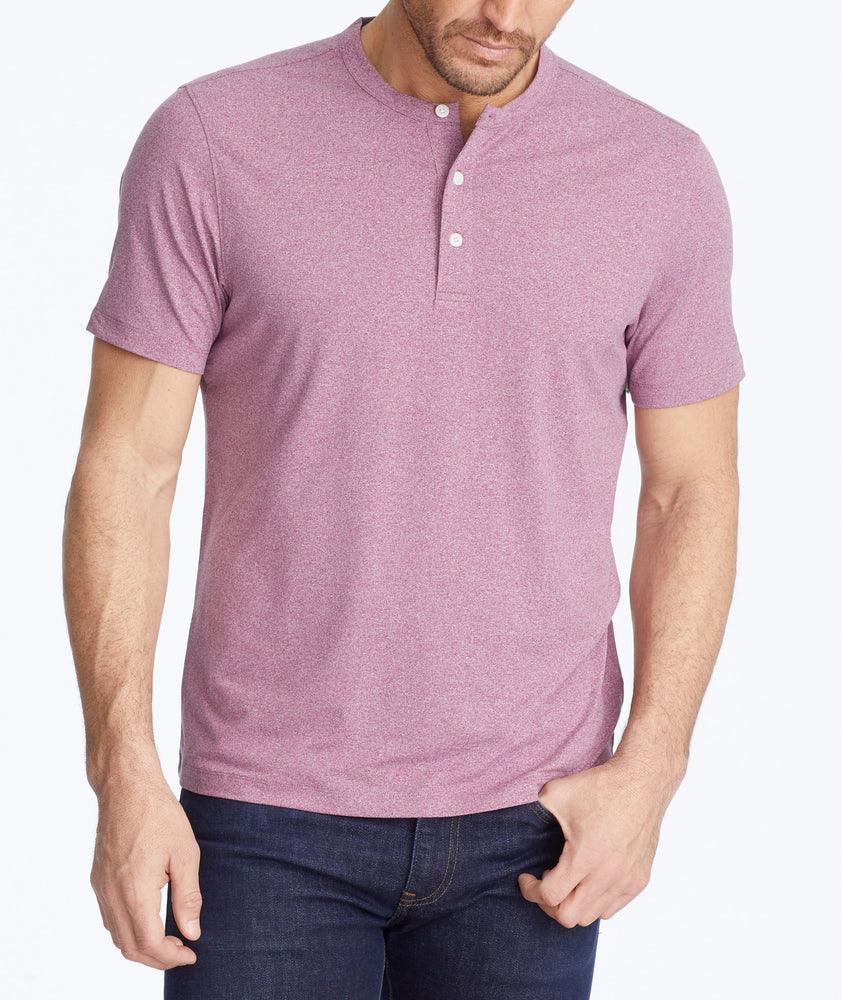 Model wearing a Red Short-Sleeve Performance Henley