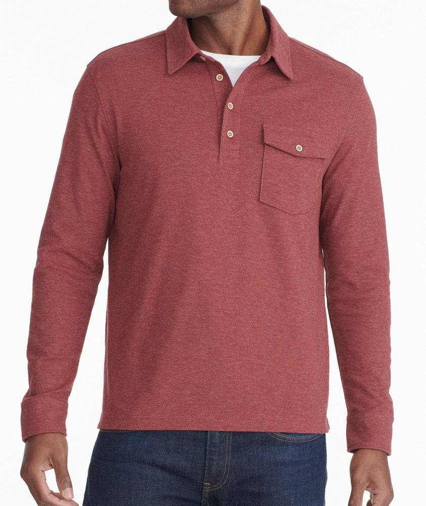 Model wearing a Bright Red Heavyweight Long-Sleeve Polo