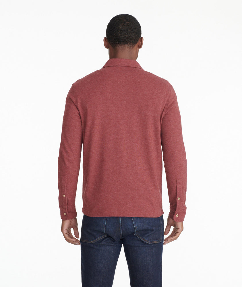 Model wearing a Bright Red Heavyweight Long-Sleeve Polo