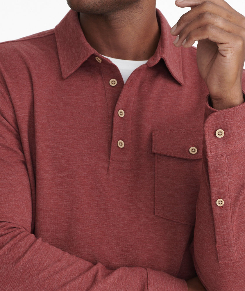 Model wearing a Bright Red Heavyweight Long-Sleeve Polo
