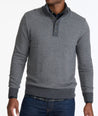 Model wearing a Grey Merino Wool Button-Neck Sweater - FINAL SALE
