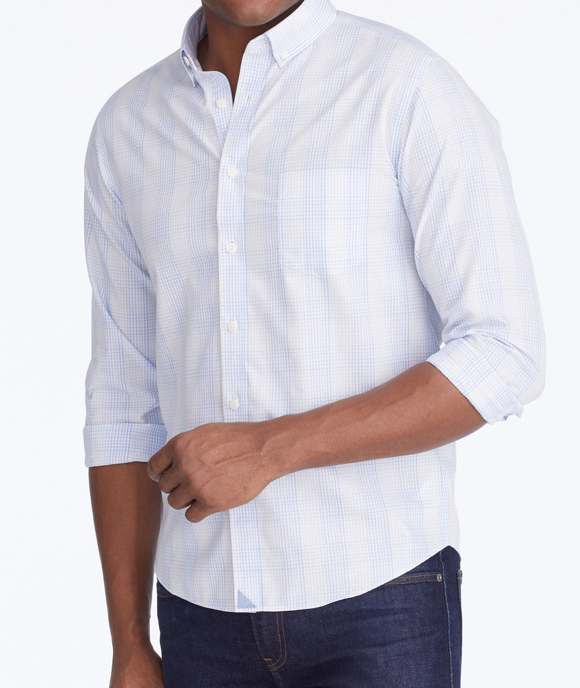 Model wearing a Purple Wrinkle-Free Wilridge Shirt