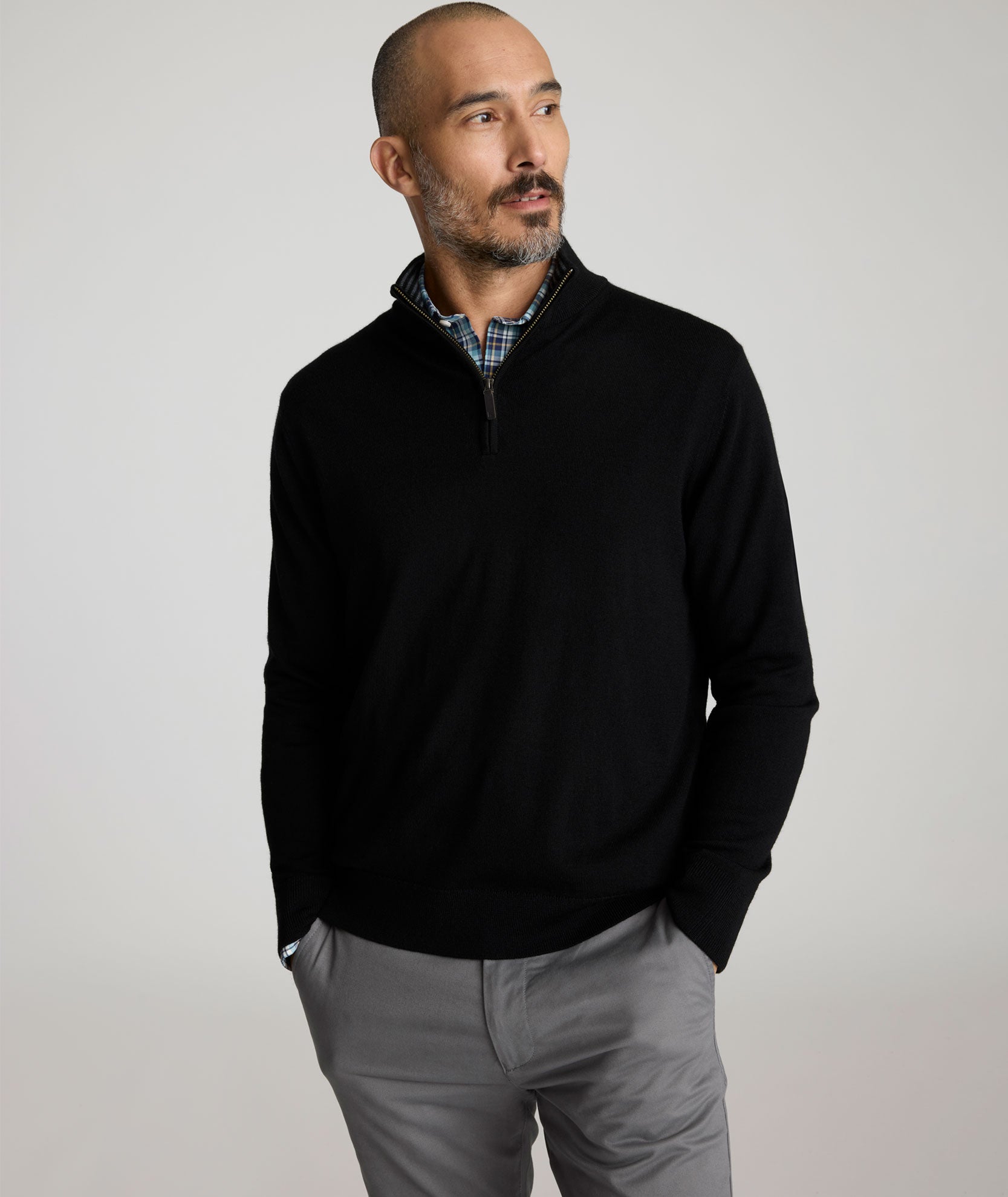 Merino Wool Quarter-Zip Sweater Black | UNTUCKit Canada