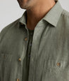 Model is wearing UNTUCKit Hemsworth in beetle. 