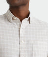 Model wearing a Tan Wrinkle-Resistant Linen Noval Shirt