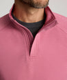 Model is wearing UNTUCKIt Toovy Performance Quarter Zip in Rose Wine.