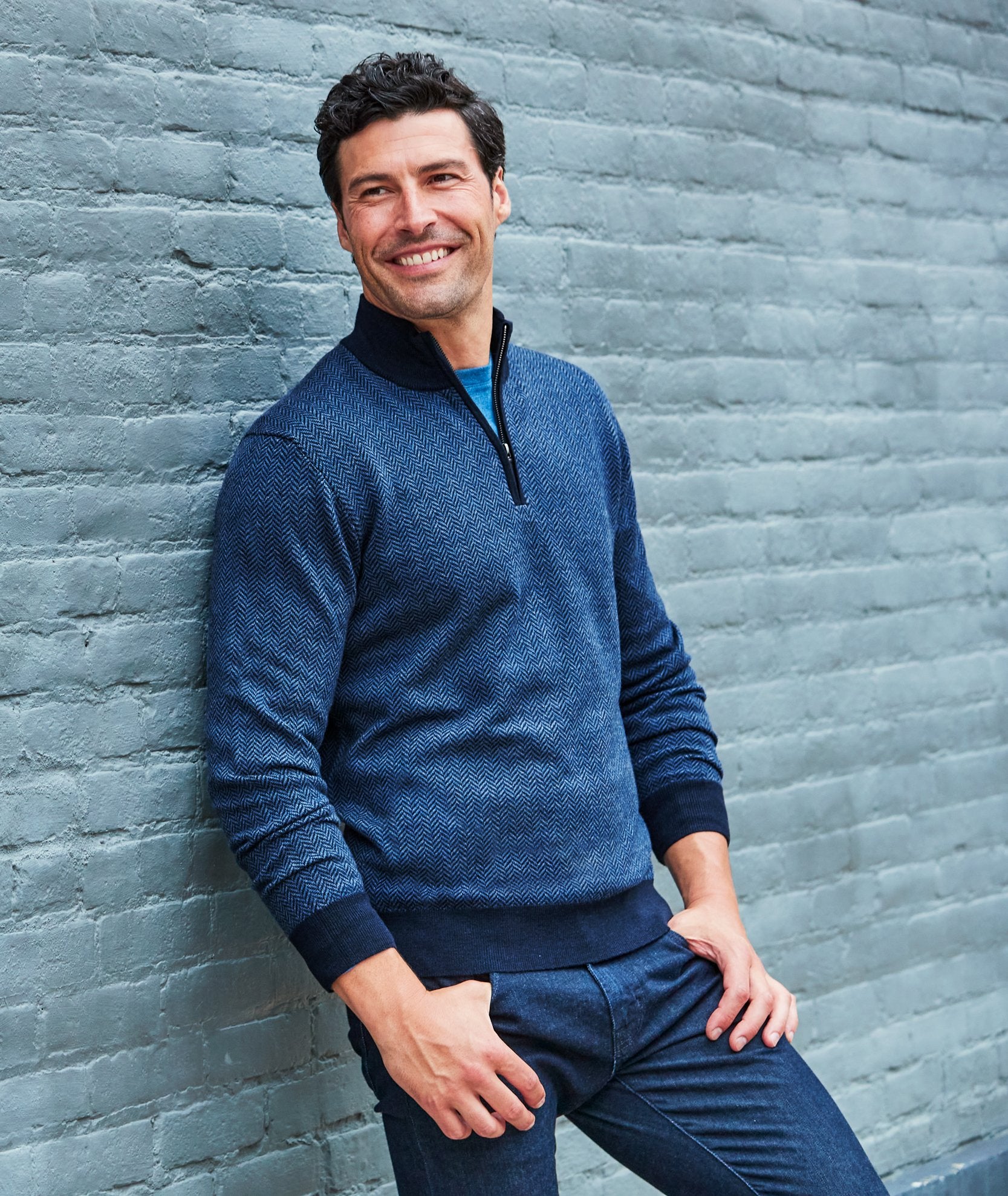 Blue merino wool sweater clearance