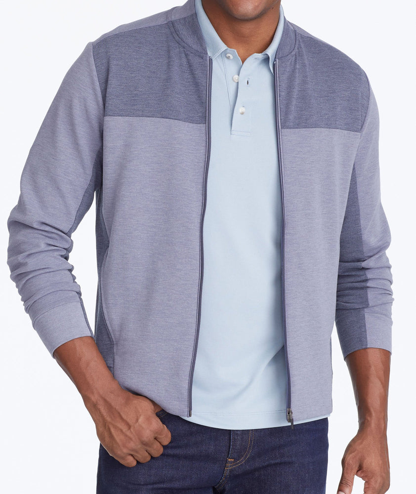 Model wearing a Blue Traveler Full-Zip