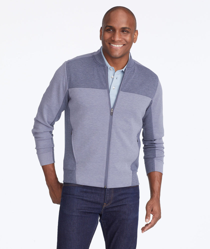 Model wearing a Blue Traveler Full-Zip