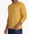 Model wearing a Yellow Ultrasoft Long-Sleeve Henley - FINAL SALE