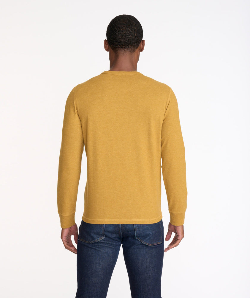 Model wearing a Yellow Ultrasoft Long-Sleeve Henley - FINAL SALE