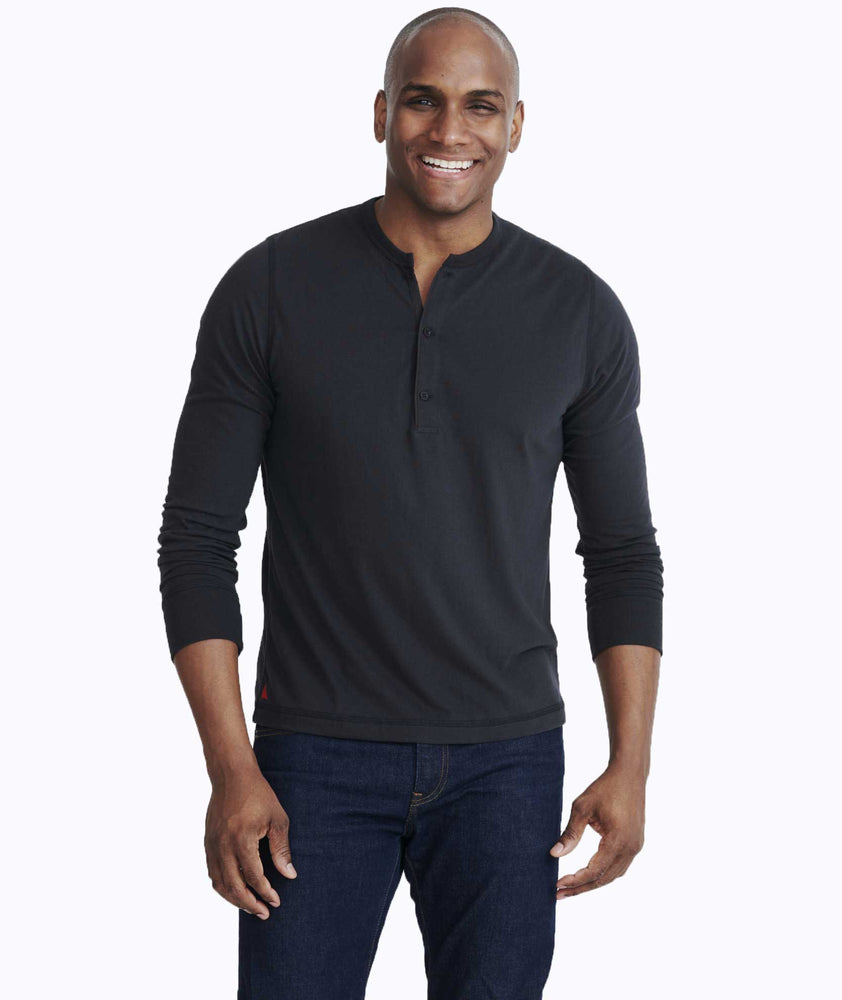 Model wearing a Black Ultrasoft Long-Sleeve Henley