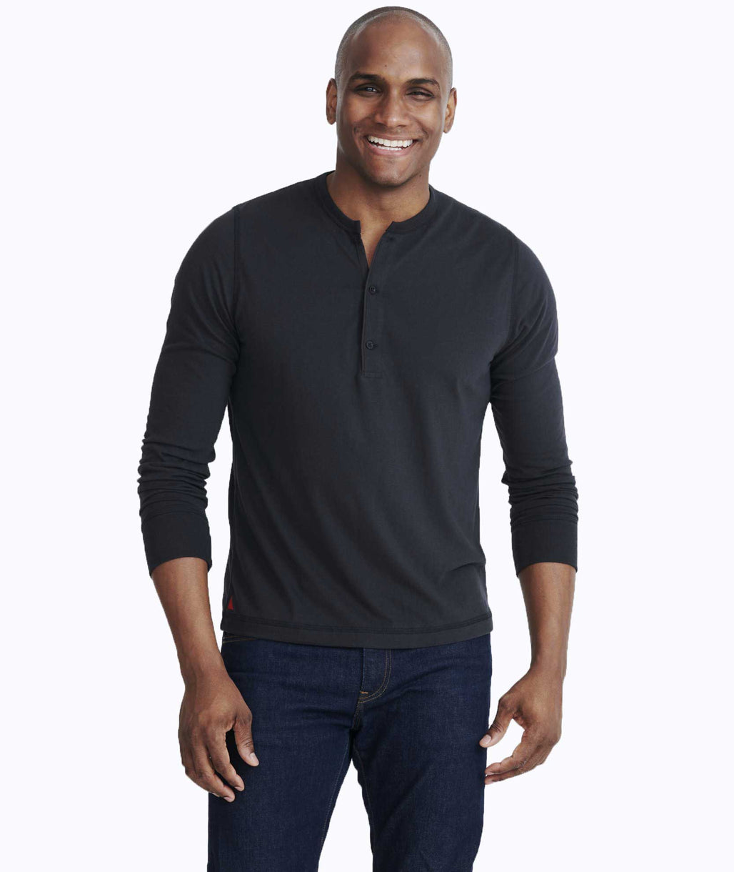Model wearing a Black Ultrasoft Long-Sleeve Henley