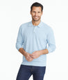 Model wearing a Light Blue Textured Long-Sleeve Polo