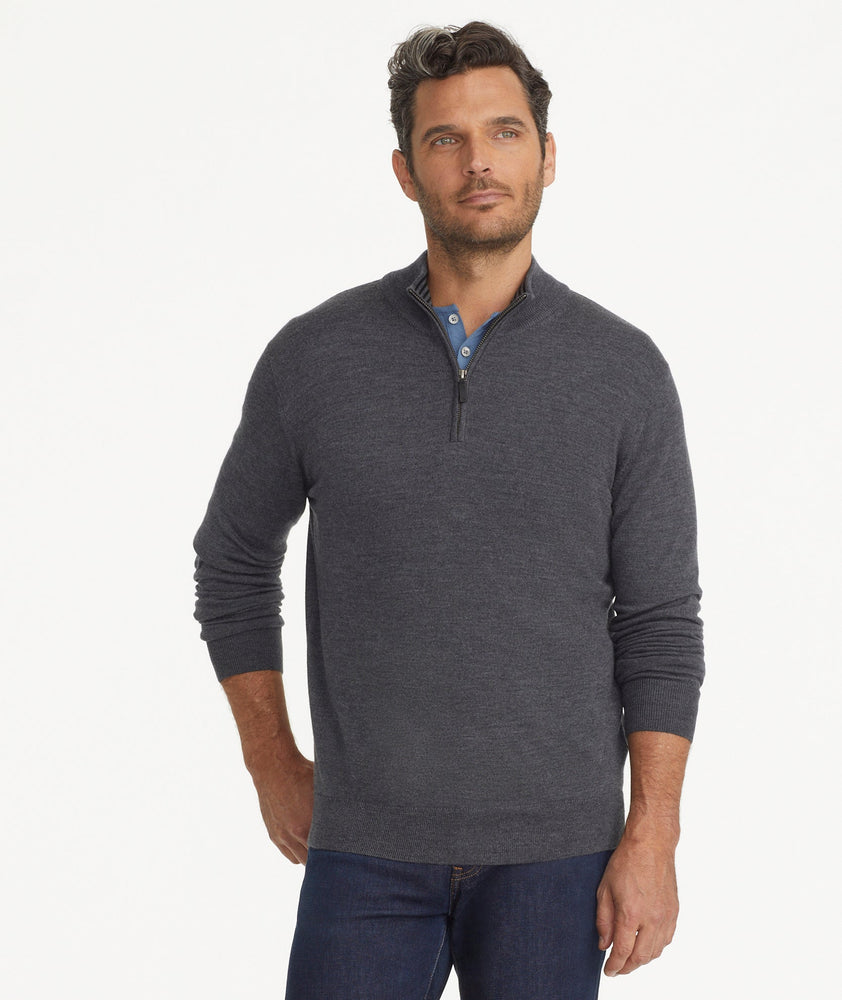 Model wearing a UNTUCKit Merino Wool Quarter-Zip