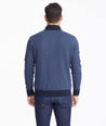 Model wearing a Blue Merino Wool Herringbone Quarter-Zip