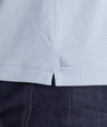 Model wearing a Blue Tipped Traveler Polo with COOLMAX®