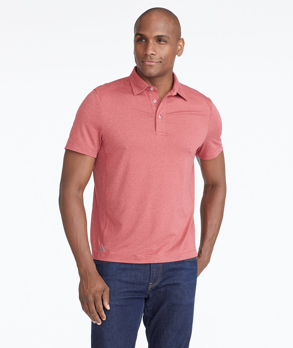 Model wearing a Mid Red The Performance Polo