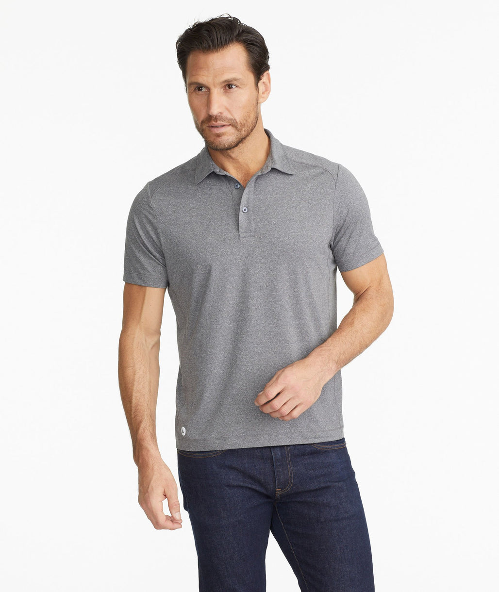Model wearing a Grey The Performance Polo