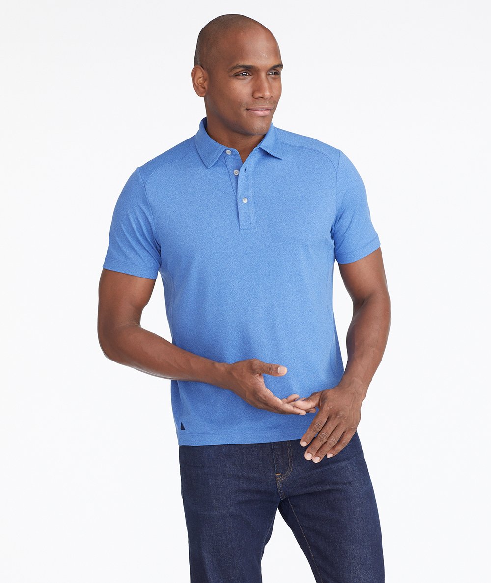 Model wearing a Bright Blue The Performance Polo
