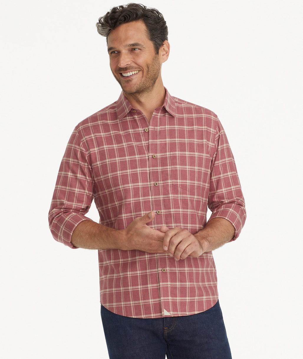 Model wearing a Light Red Wrinkle-Free Colson Shirt