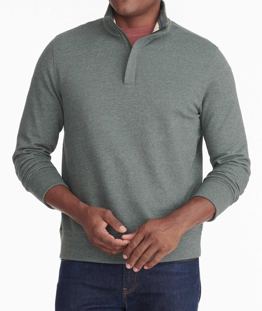 Model wearing a Mid Green Quater-Zip Sweatshirt