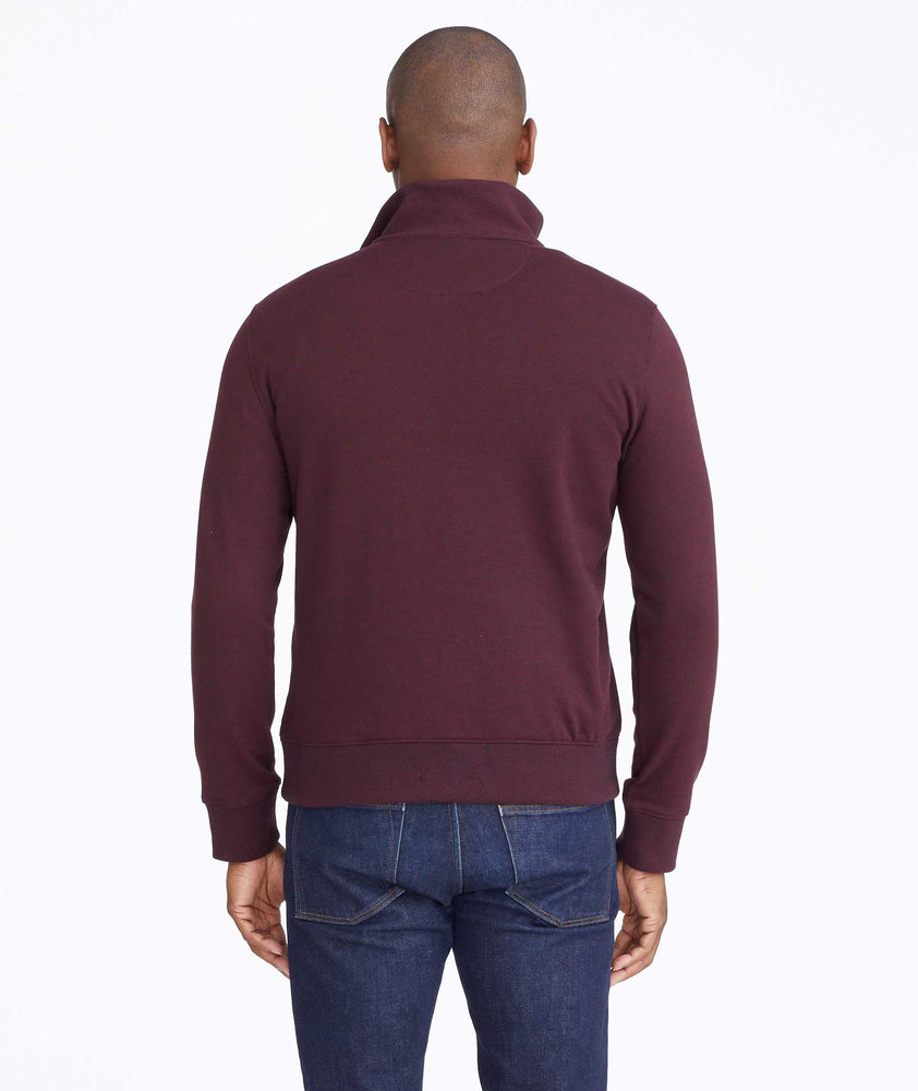 Model wearing a Dark Red Quarter-Zip Sweatshirt