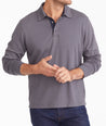 Wrinkle-Free Damaschino Long-Sleeve Polo with Contrast Placket