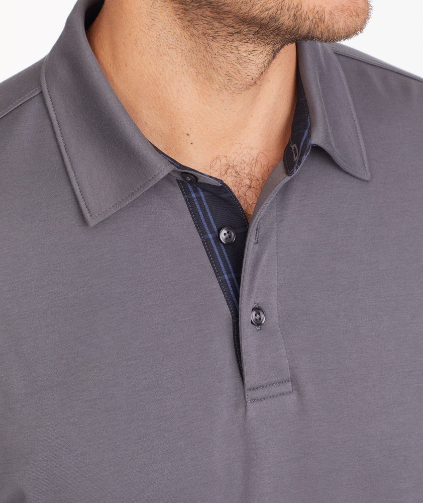 Wrinkle-Free Damaschino Long-Sleeve Polo with Contrast Placket