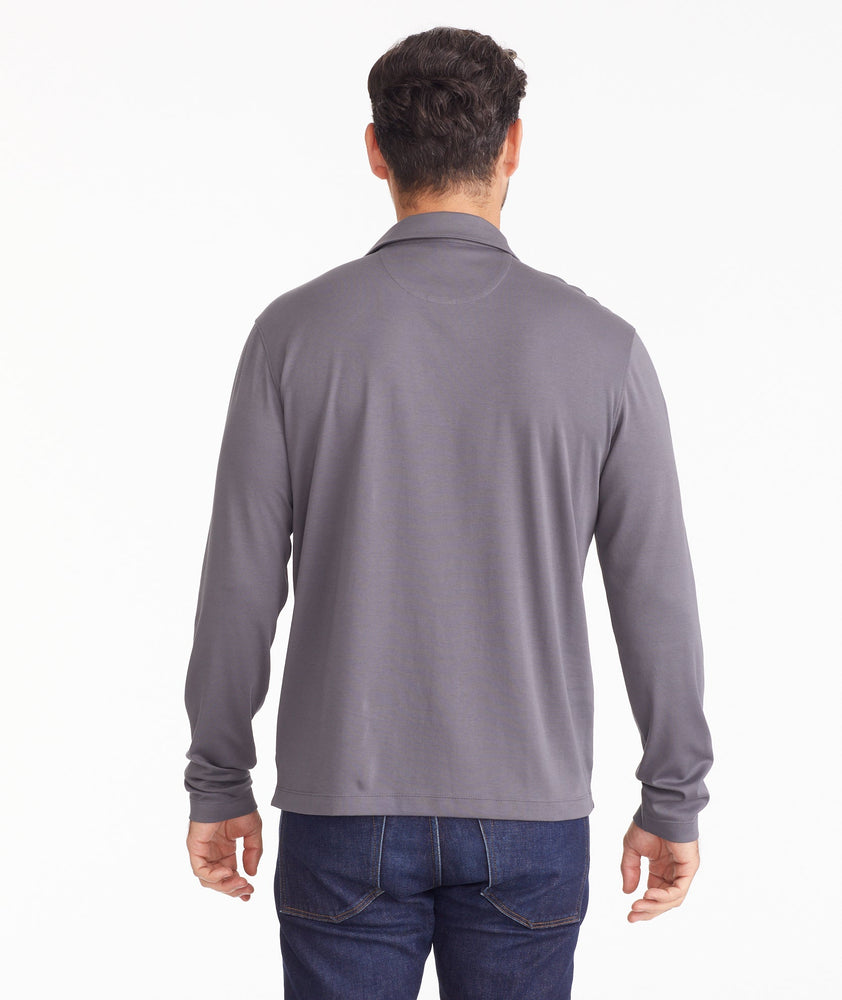 Wrinkle-Free Damaschino Long-Sleeve Polo with Contrast Placket