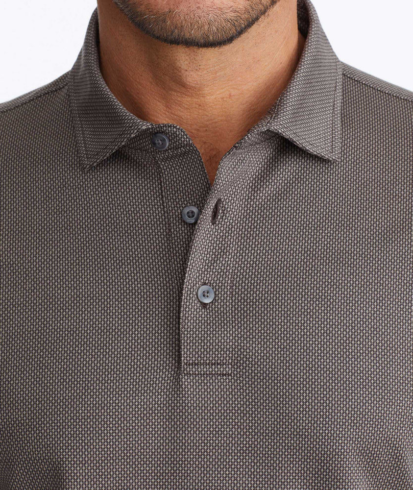 Model wearing a Wrinkle-Free Damaschino Birdseye Long-Sleeve Polo - FINAL SALE