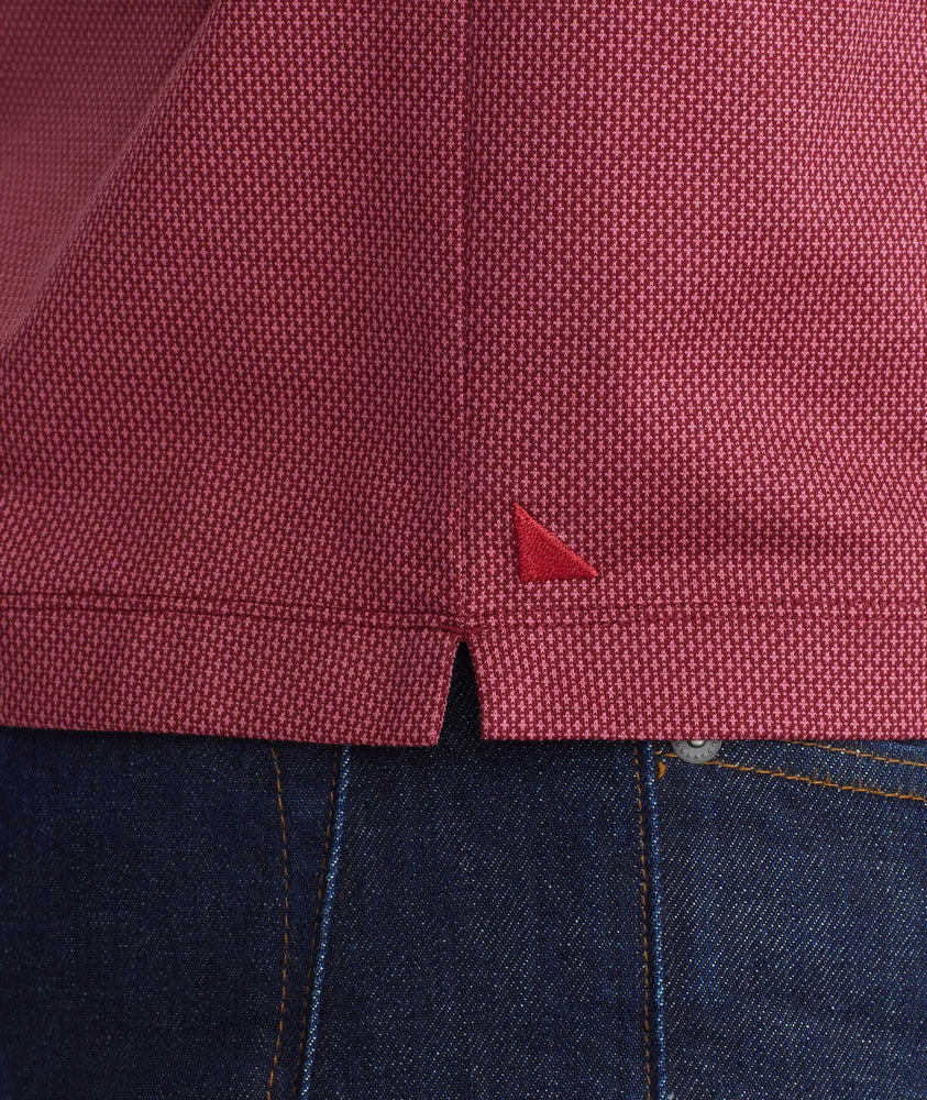 Model wearing a Red Wrinkle-Free Damaschino Birdseye Long-Sleeve Polo