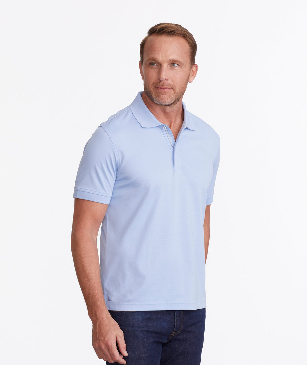 Model wearing a Bright Blue Wrinkle-Free Damaschino Polo