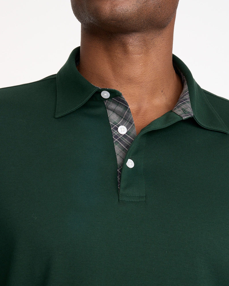 Wrinkle-Free Damaschino Long-Sleeve Polo with Contrast Placket - FINAL SALE