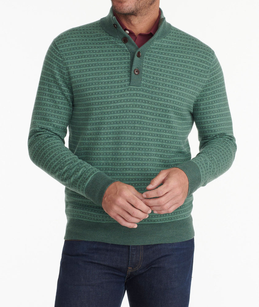 Model wearing a Green Merino Wool Mockneck Sweater