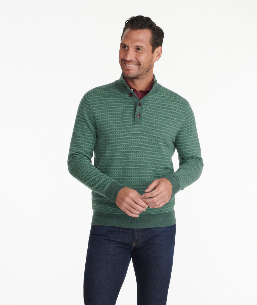 Model wearing a Green Merino Wool Mockneck Sweater